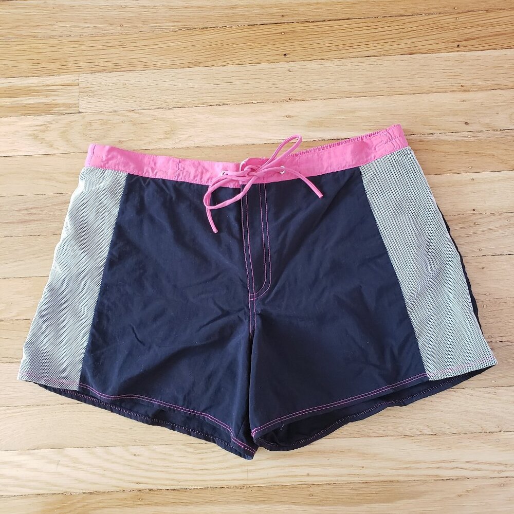 Juniors Swim Board Shorts Size 8 Navy Blue Pink with Liner